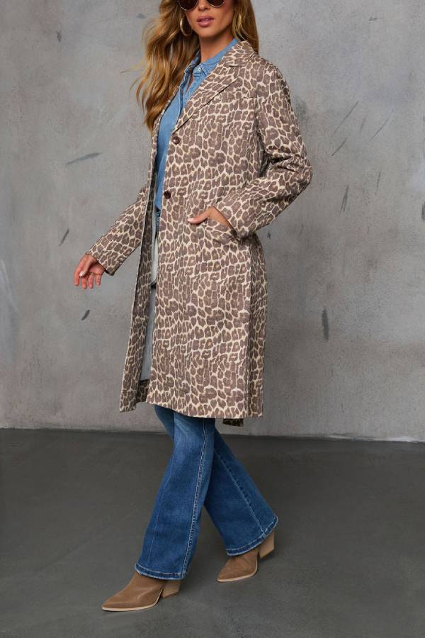 Be Free Animal Print Belted Trench Coat