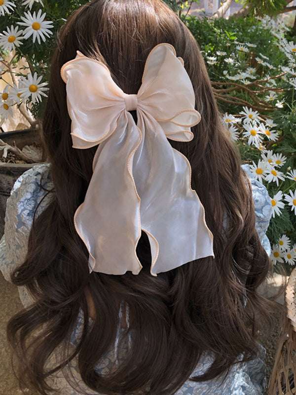 Bowknot Gauze Pleated See-Through Solid Color French Barrette Hair Accessories Hair Clips