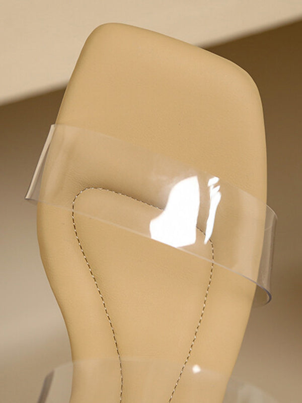 Open Toe Split-Joint Square-Toe Transparent Pumps Sandals Slippers