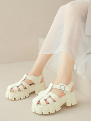 Belt Buckle Hollow Round-Toe Split-Joint Gladiators Platform Shoes Sandals