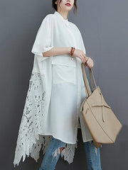 Loose Split-Joint Hollow Solid Long Blouse