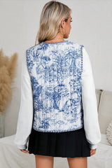 White Reversible Floral And Striped Boho Cardigan Vest