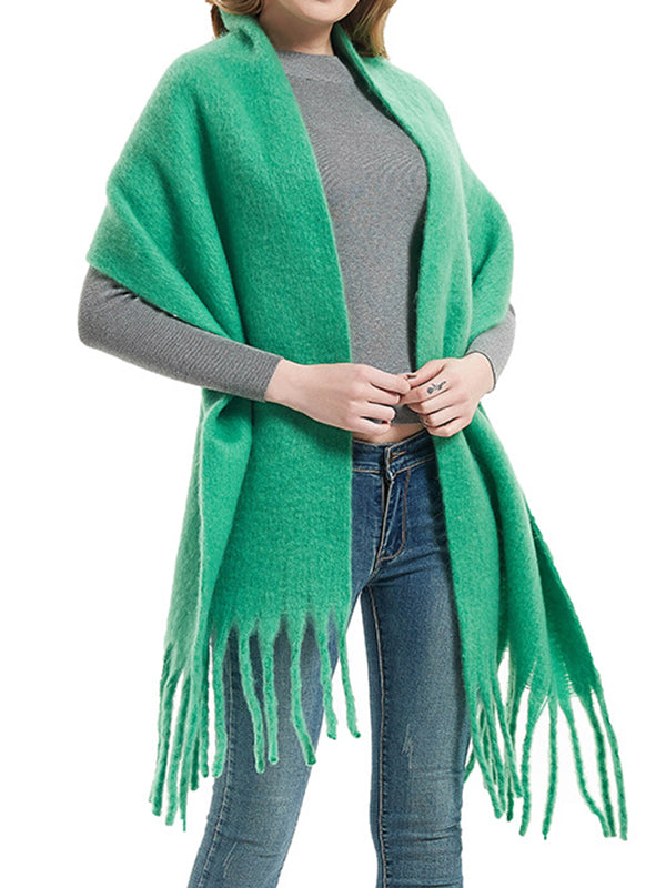 Keep Warm Solid Color Tasseled Velvet Shawl&Scarf