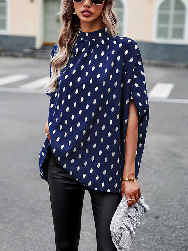 Loose Bandage Polka Dot Round-Neck Blouses&Shirts Tops