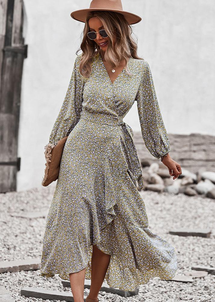 Wildflower Wander - Boho Floral Wrap Maxi Dress