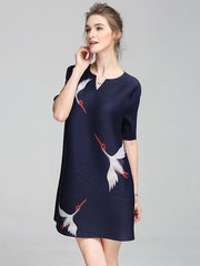 Original Elegant Crane Printed Mini Dress