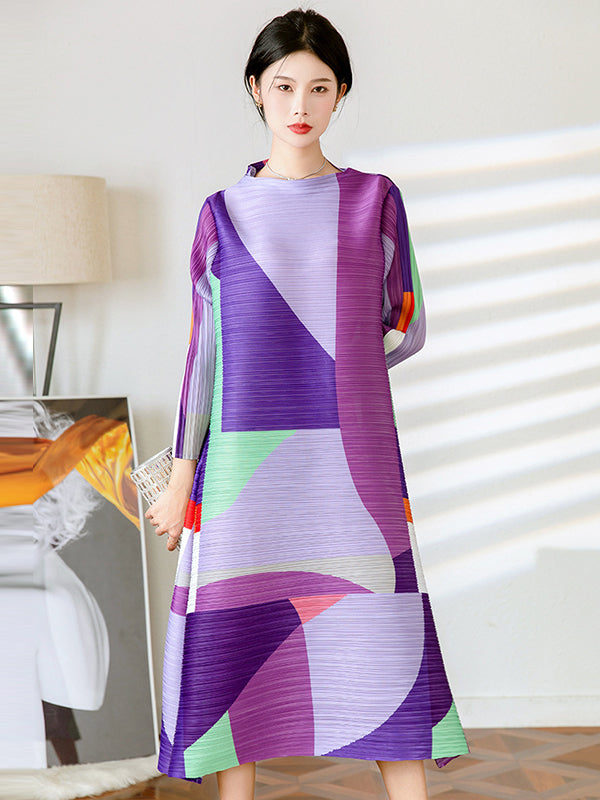 Original Loose Contrast Color Split-Joint Midi Dress