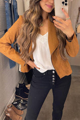 Zip Up Pocketed Faux Suede Moto Jacket