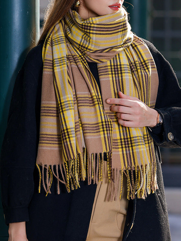 Keep Warm Plaid Tasseled Shawl&Scarf