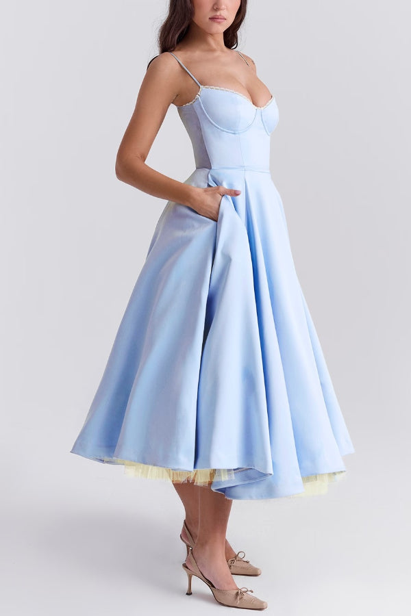 Suspender V-Neck Sleeveless Tutu Maxi Dress