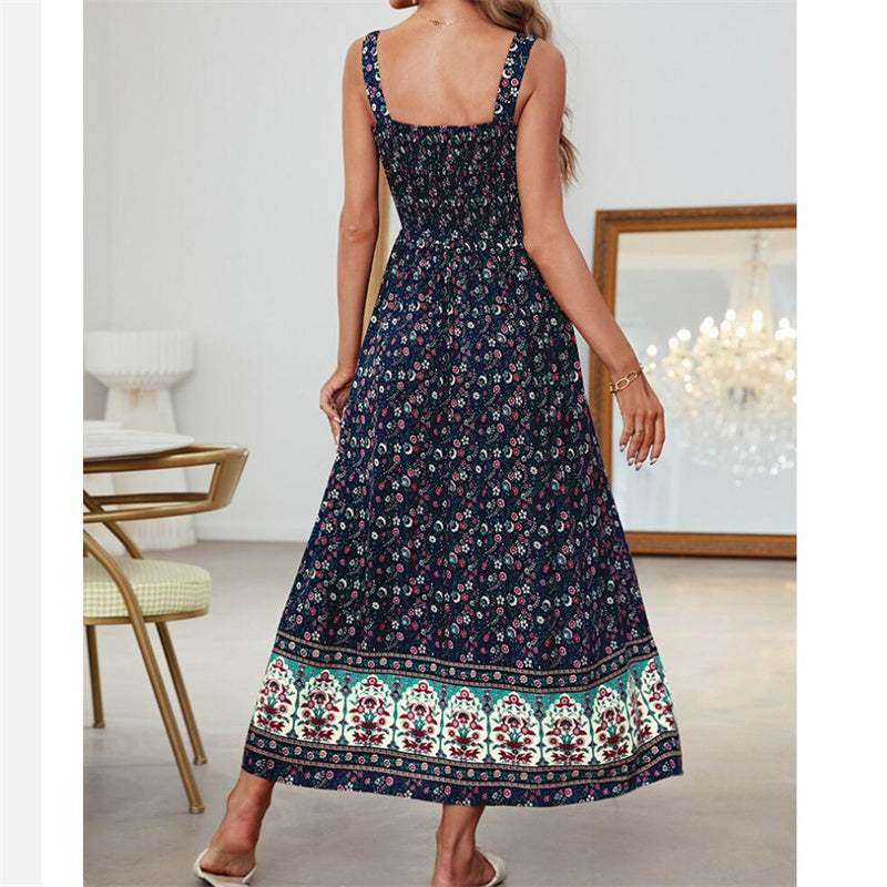 Beach Flower Print Sling Maxi Dress