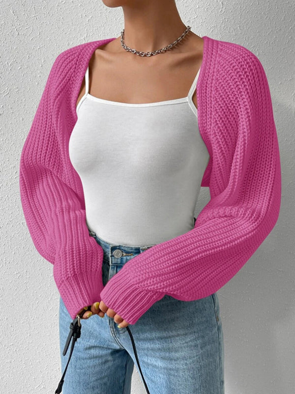 Barbie Long Sleeves Loose Solid Color Split-Joint Cardigan Tops