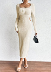 Elegant Square Neck Cutout Knit Dress