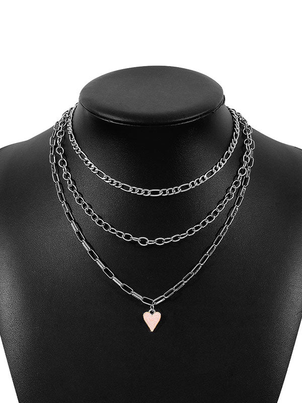 Chains Geometric Heart Shape Layered Necklaces Accessories