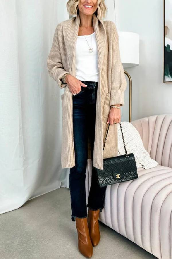 Coziest Open Front Ribbed Knit Midi Sweater Cardigan