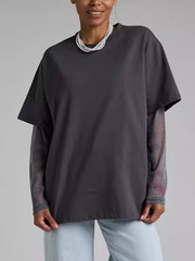 False Two Loose See-Through Split-Joint Sun Protection Round-Neck T-Shirts