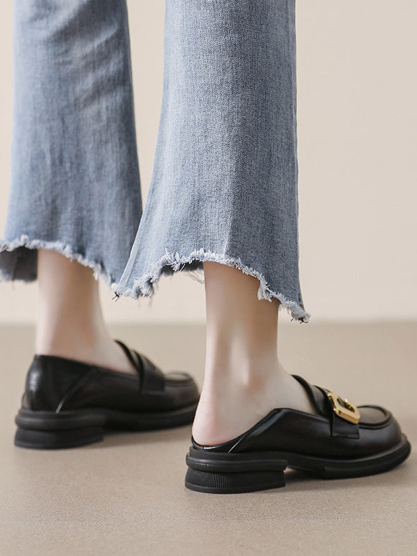 Round-Toe Split-Joint Loafers Platform Shoes