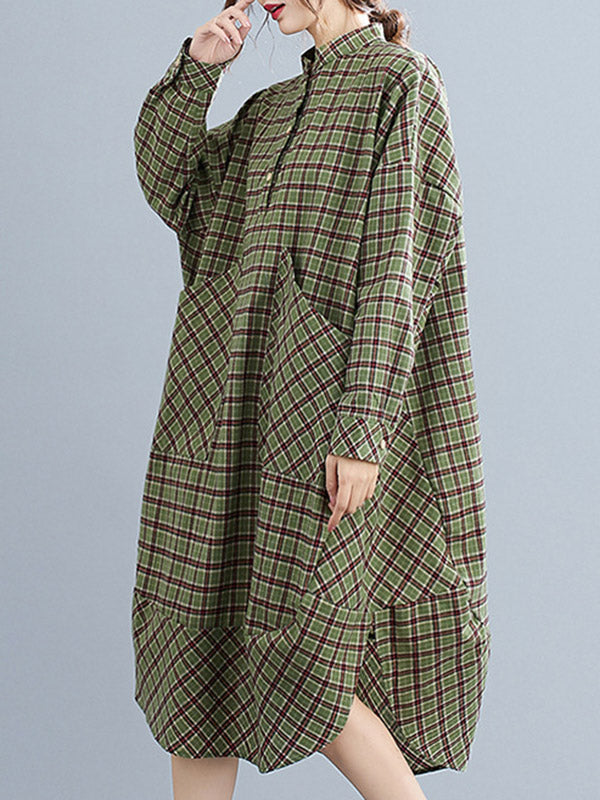 Vintage Plaid Irregularity Shirt Dresses