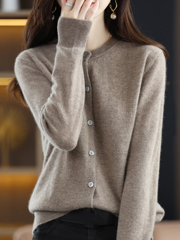 Long Sleeves Buttoned Elasticity Round-Neck Cardigan Tops Knitwear