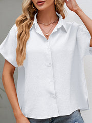 Loose Buttoned Solid Color Split-side Lapel Blouses Shirts Tops