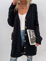 Urban Simple Loose Buttoned Solid Color Jacquard Cardigan Coat