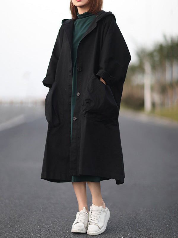 Original Solid Hooded Long Sleeve Outerwear&Coat