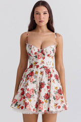 Fairy Floral Print Corset Bustier Fit & Flare Tulle Summer Party Mini Sundress