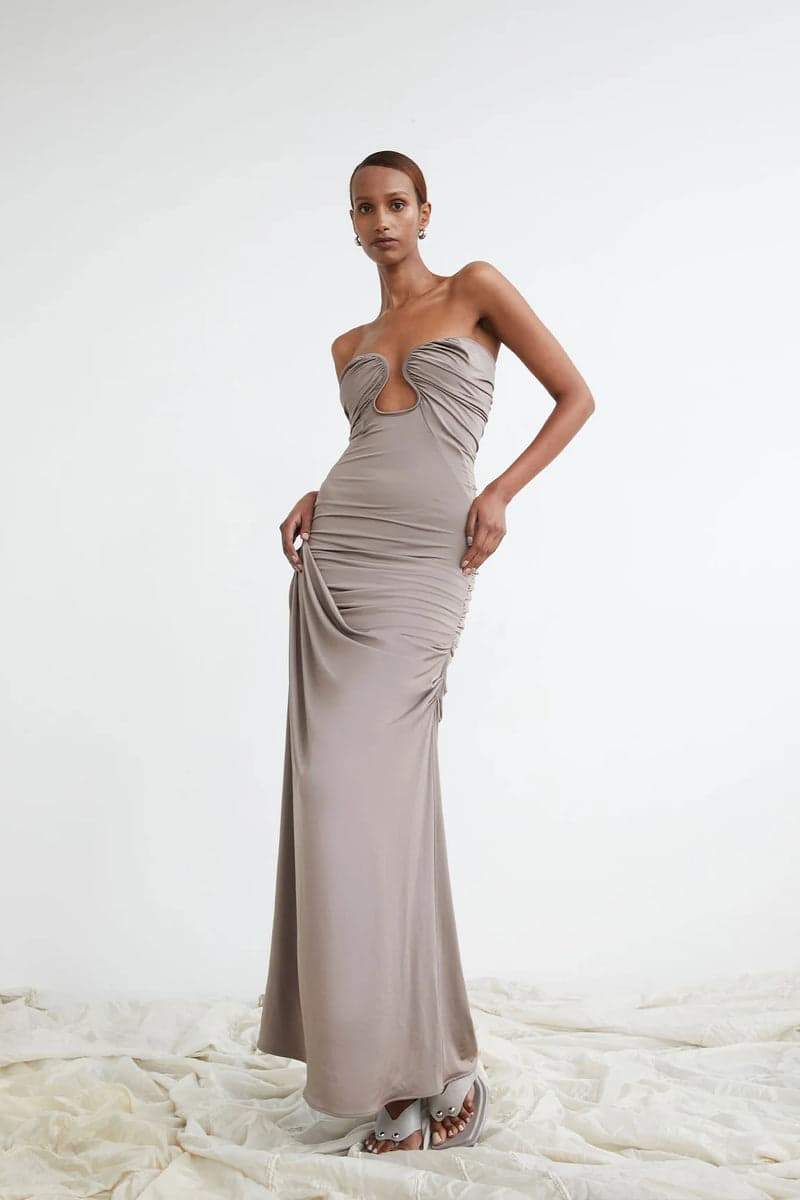 Arlene Ruched V-neck Maxi Dress