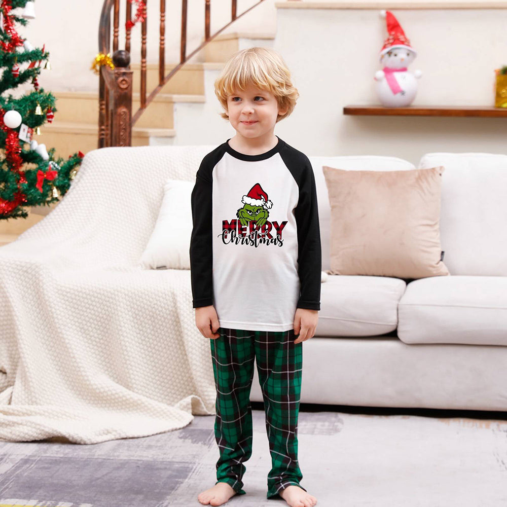 Merry Christmas Green Plaid and Black Pajamas Set