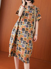 Artistic Retro Colorful Plaid Short Sleeve Dress