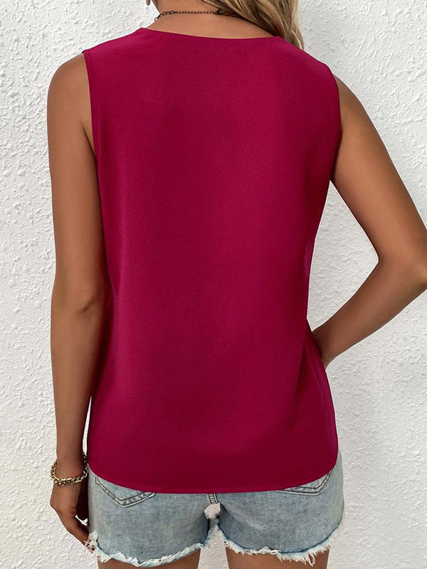 Loose Sleeveless Split-Joint V-Neck Blouses Vest Top