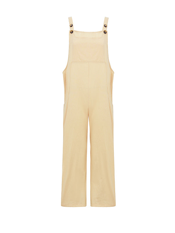 Loose Wide Leg Solid Color Square-Neck Overalls