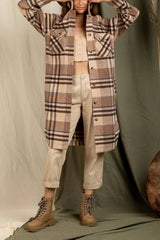 Plaid print drop shoulder overcoat