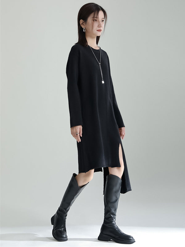 Casual Long Sleeves Loose Solid Color High-Neck Shawl&Sweater Dresses Two Pieces Set