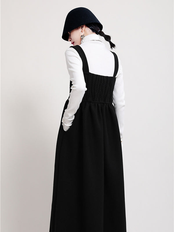 Original Solid Square-Neck Suspender Dress