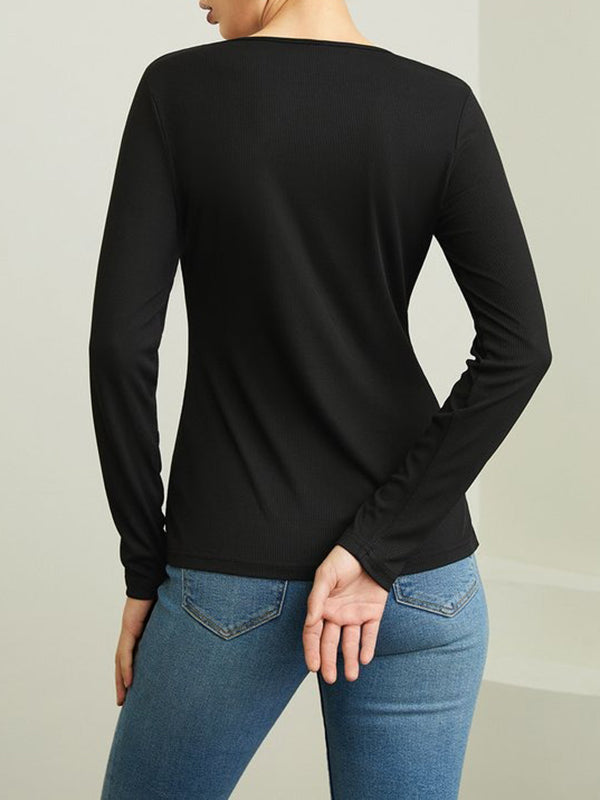 Skinny Solid Color Split-Joint Split-side Round-neck T-shirts