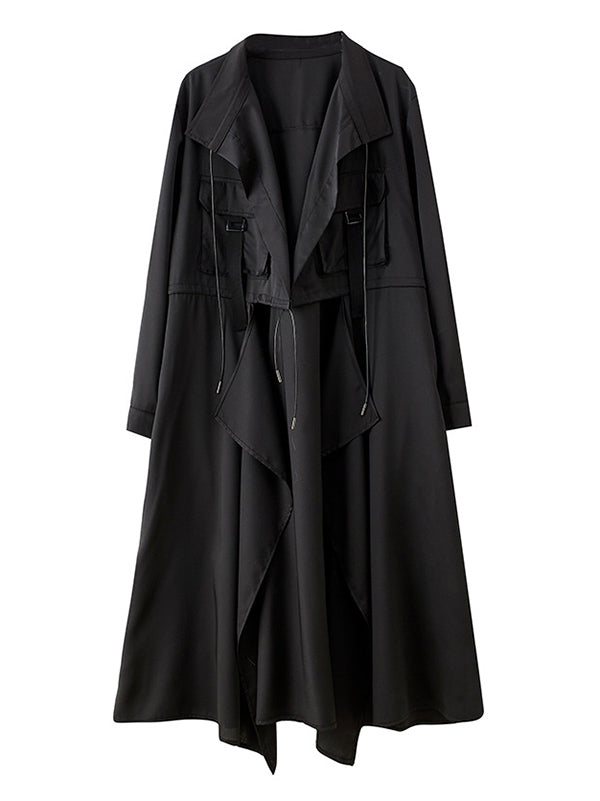 Loose Long Sleeves Drawstring Split-Joint Lapel Trench Coats