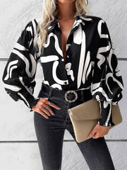 Temperament Casual Printed Lantern Sleeve Shirt