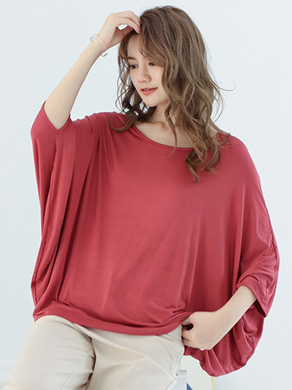 Vintage Loose Round-Neck Batwing Sleeves Shirts