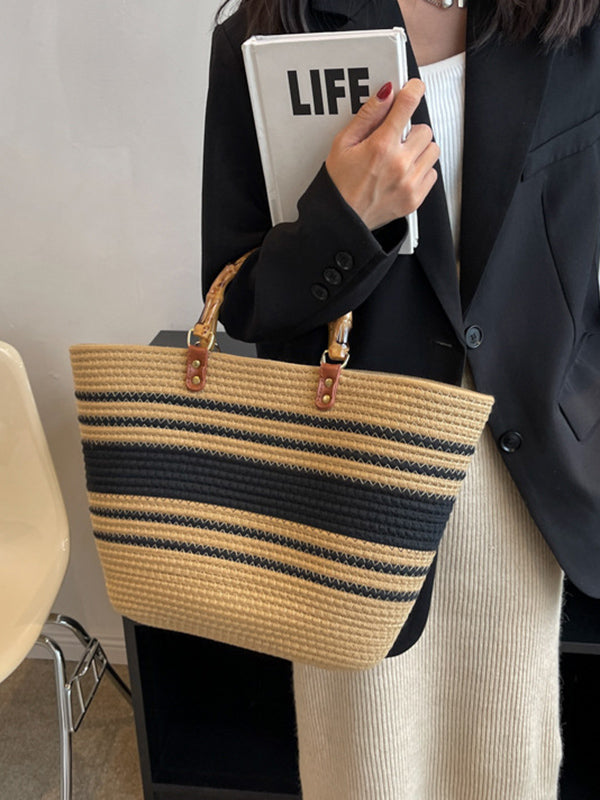 Contrast Color Split-Joint Striped Handbags