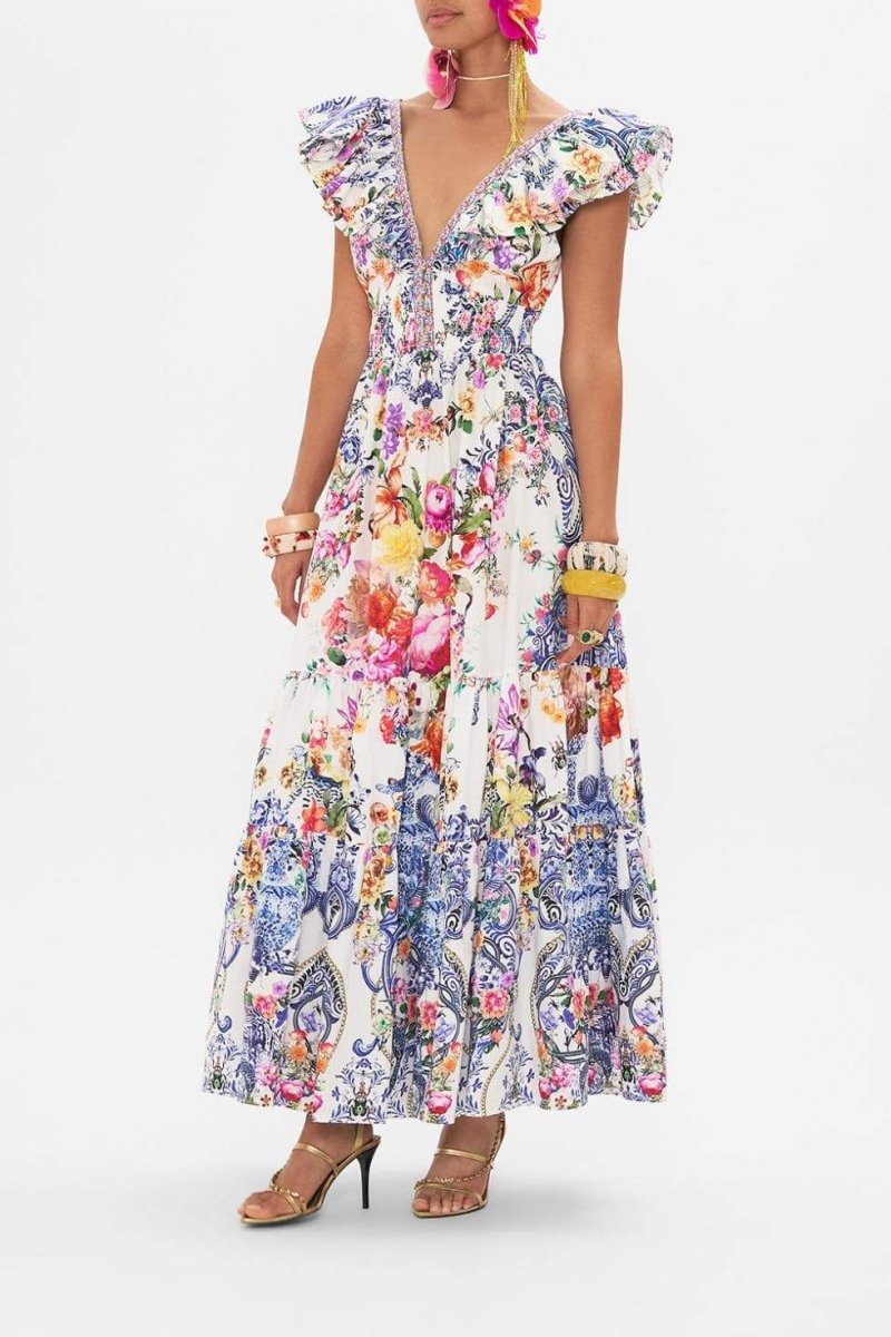 June Floral Printed Ruffle Maxi Dress