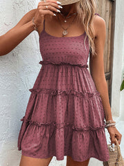 A-Line High Waisted Backless Jacquard Solid Color Split-Joint Tied U-Neck Mini Dresses Slip Dress