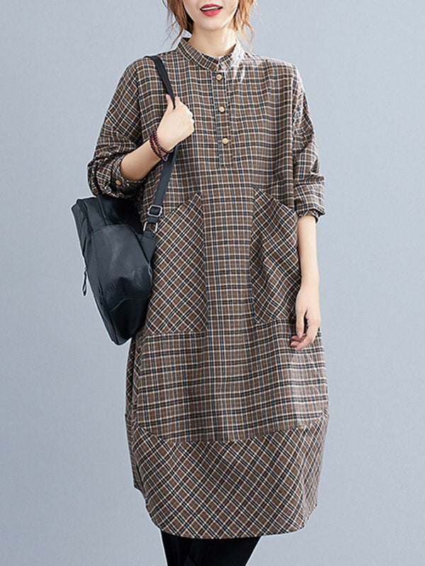 Vintage Plaid Irregularity Shirt Dresses