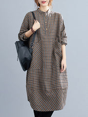 Vintage Plaid Irregularity Shirt Dresses