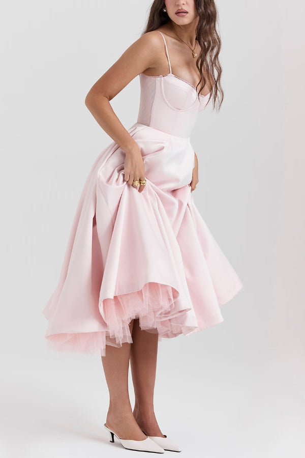 Suspender V-Neck Sleeveless Tutu Maxi Dress