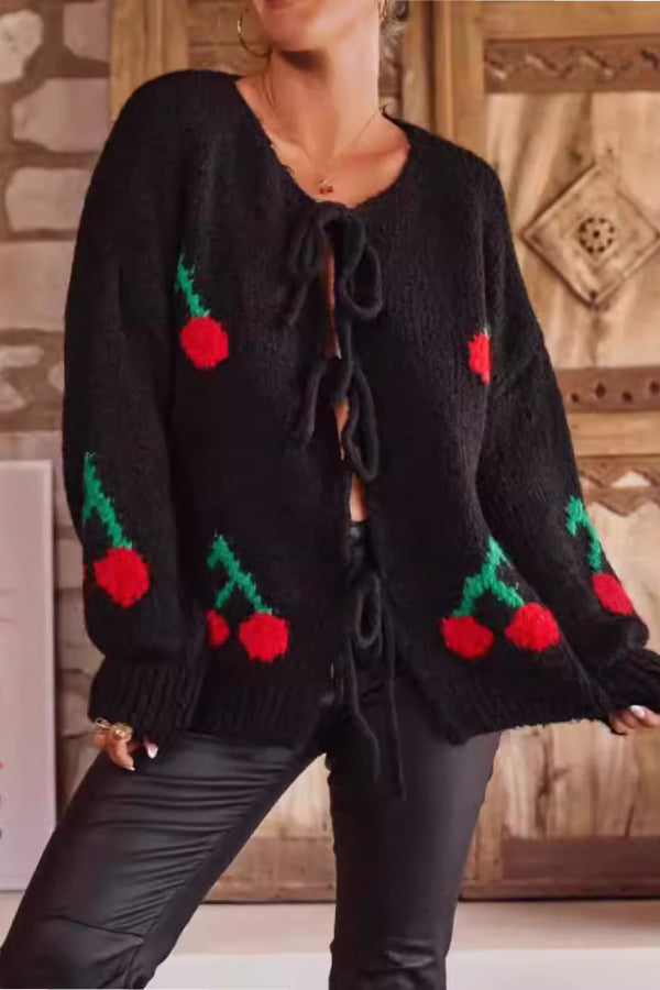 Cherry Embroidered Cardigan Sweater