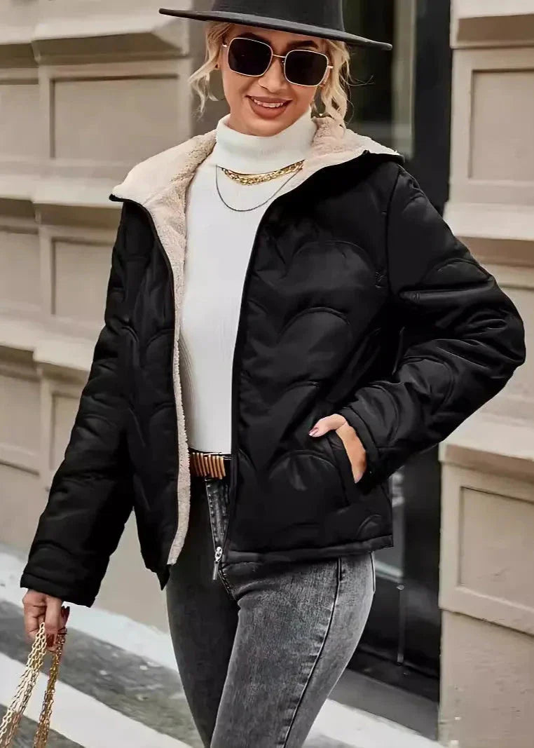 Luxe Quilted Short Coat with Faux Shearling Collar