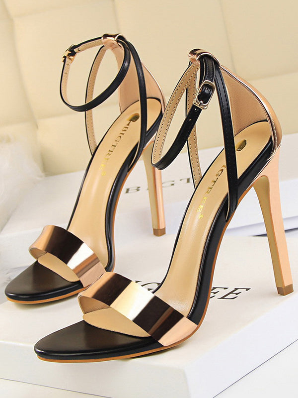 Belt Buckle Open Toe Shiny Split-Joint Pumps Sandals Sandals