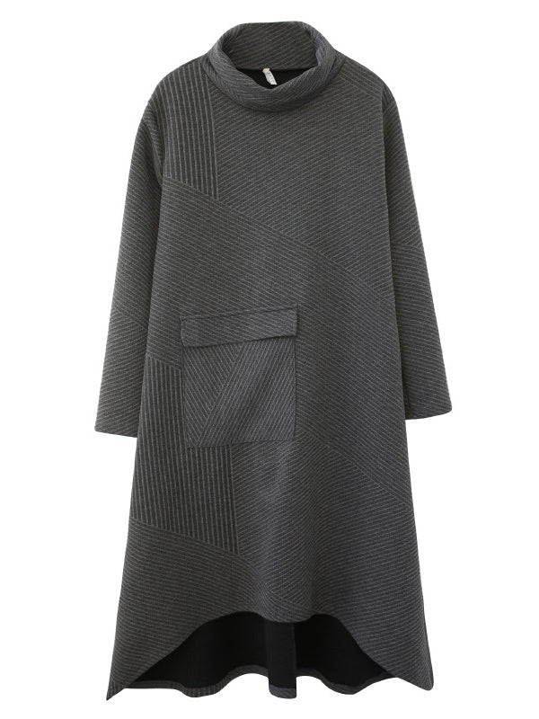 Original Solid High-Neck Irregularity Dress