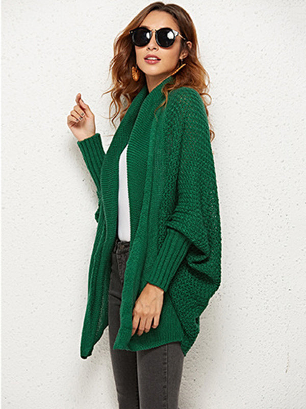 Casual Batwing Sleeves Loose Solid Color Cardigan Tops